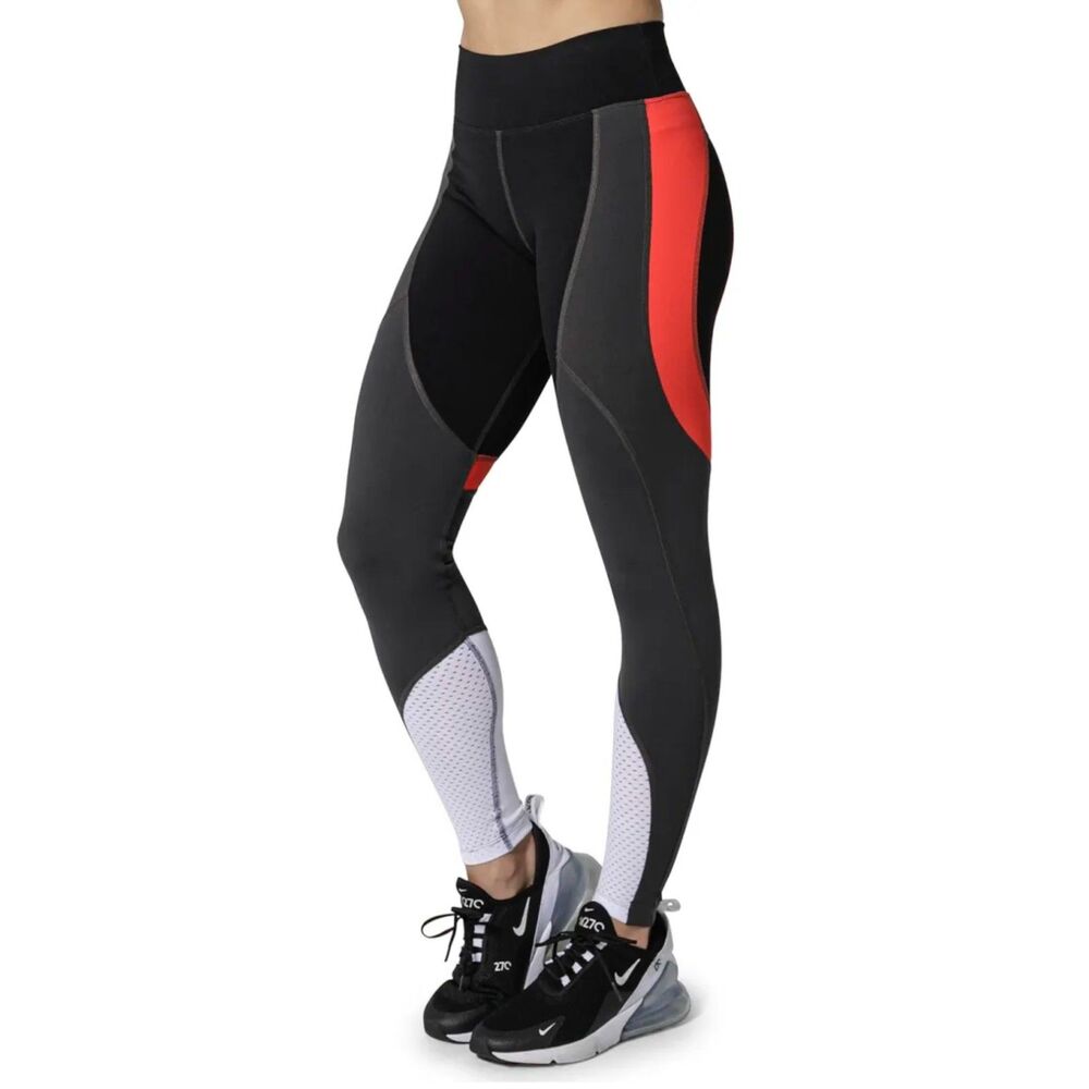 925fit Plead The 5th Black/Red/Gray/White Color Block Leggings, Sz S